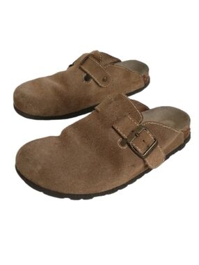 BEAVER CREEK Women’s Brown Suede Clog Slip-On Sandals Size 8 Adjustable Buckle